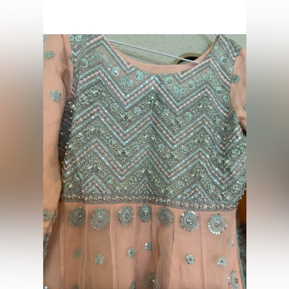 Elegant Peach and Silver Embellished Pakistani Dress